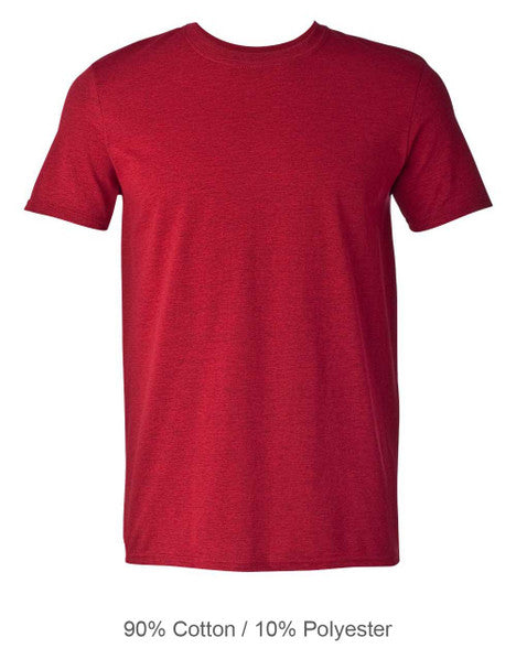Red t-shirt with '90% Cotton / 10% Polyester' text on a white background
