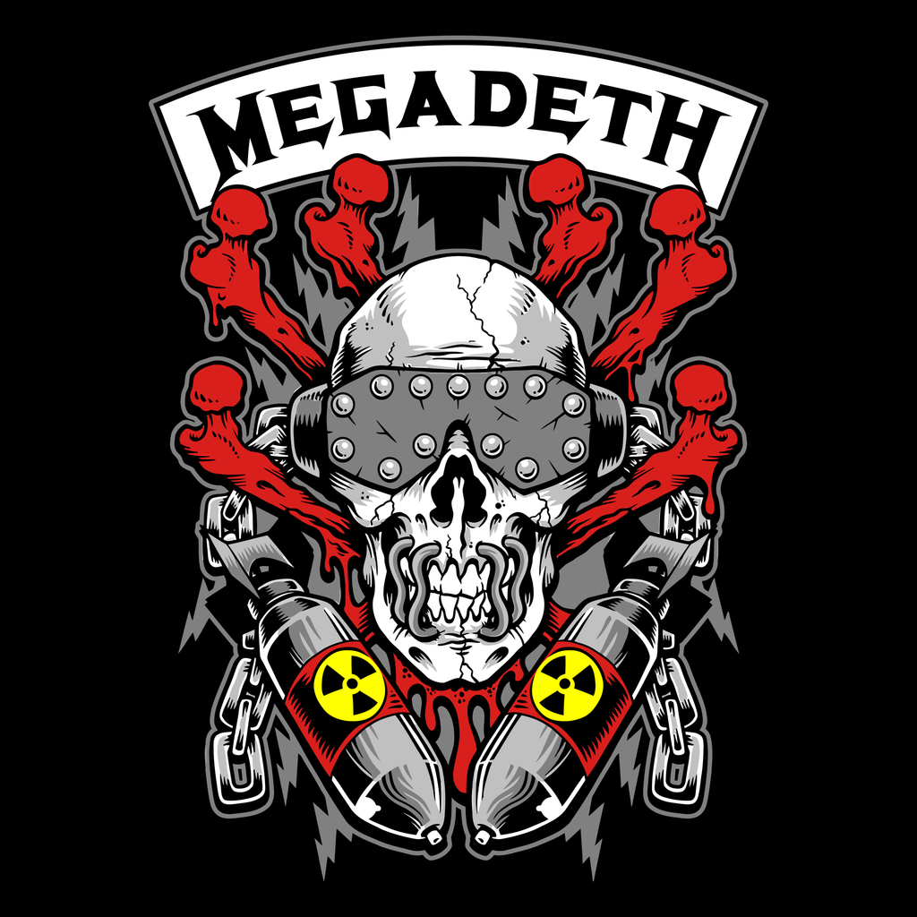 Megadeth logo with a skull and crossed bones design on a black background