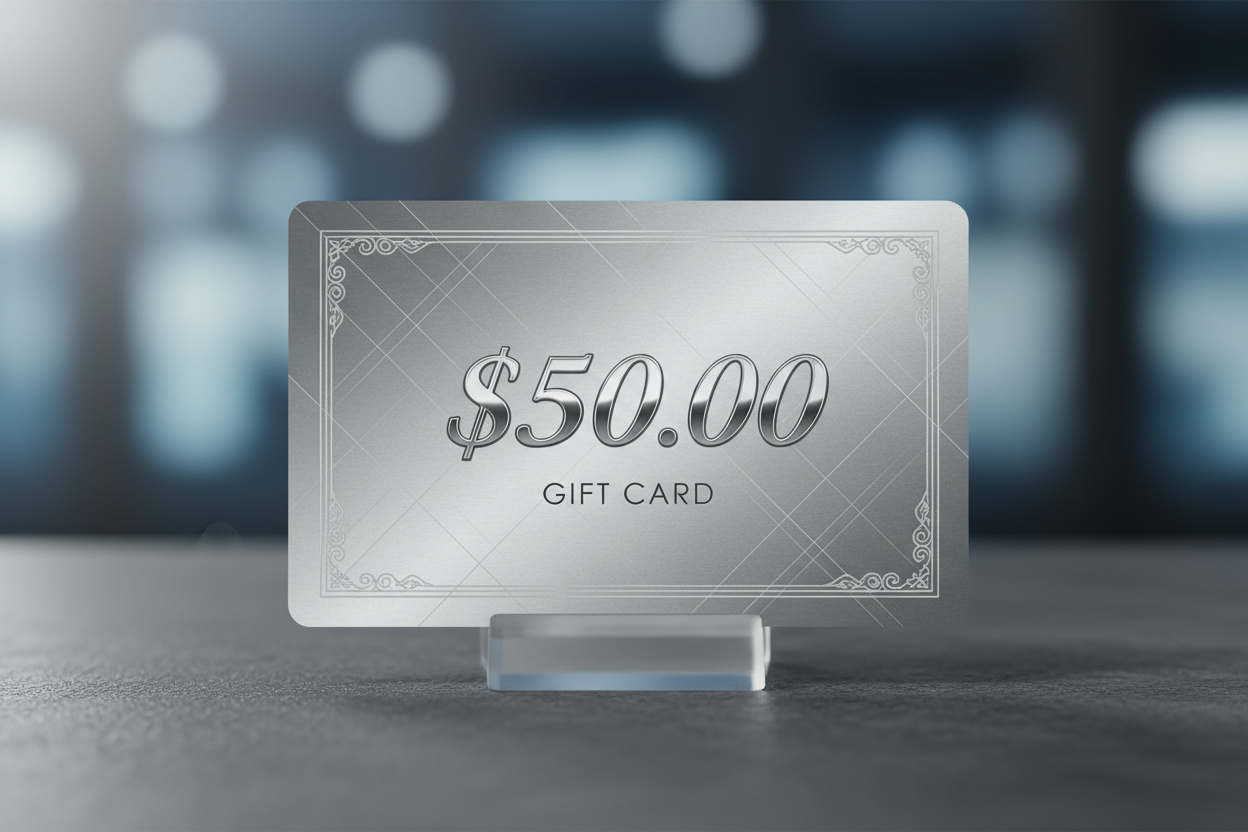 Silver Gift Card with the amount of $50.00